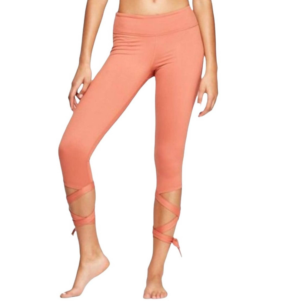 M JoyLab Coral Cognac Rust Comfort Side Tie Mid Rise Cropped Capri Yoga Leggings